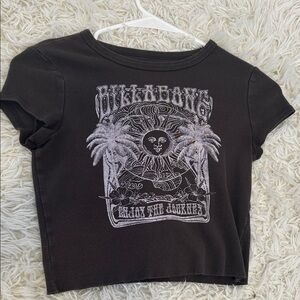 Billabong Black Crop Tee with White Retro Sun Graphic